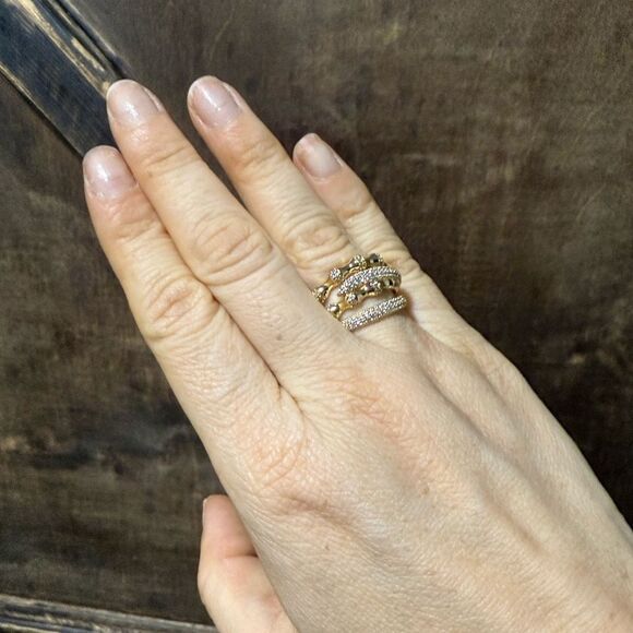14K Gold Plated Elegant Stacked Layered With Zirconia Ring - Picture 1 of 10